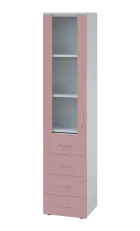 LE - 44 skříň léková prosklená, levá, korpus bílý, dvířka pastelově růžová